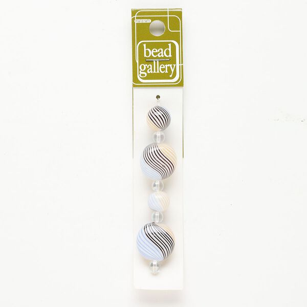 Bead 1pkg4 handblown glass, 11-13mm round / 19-20mm puffed flat oval / line design, assortment translucent multicolored image number 0