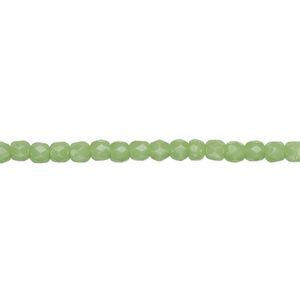 Bead, Czech fire-polished glass, opaque green, 3mm faceted round. Sold per 15-1/2" to 16" strand, approximately 130 beads.