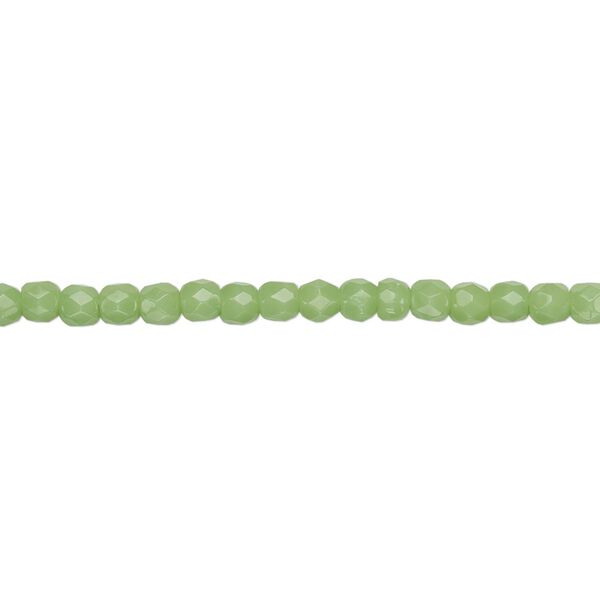 Bead, Czech fire-polished glass, opaque green, 3mm faceted round. Sold per 15-1/2" to 16" strand, approximately 130 beads. image number 0