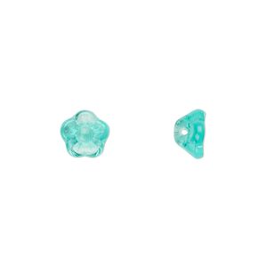 Bead, Czech pressed glass, light aqua, 8.5x6mm flower cone. Sold per pkg of 50.