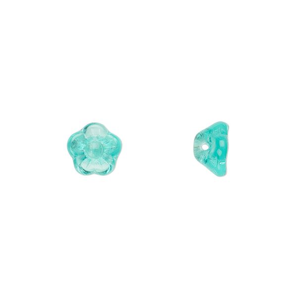 Bead, Czech pressed glass, light aqua, 8.5x6mm flower cone. Sold per pkg of 50. image number 0