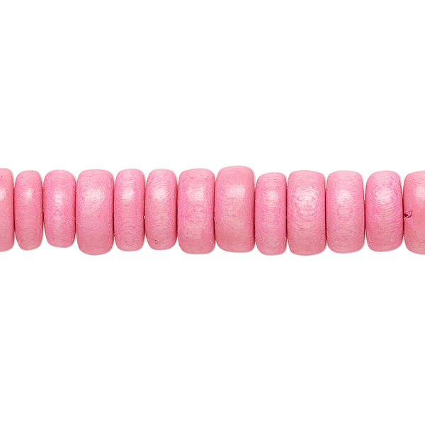 Bead, Taiwanese cheesewood (dyed / waxed), light pink, 8x4mm rondelle. Sold per pkg of (2) 15" to 16" strands. image number 0