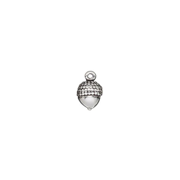 Charm, antiqued sterling silver, 7x6mm single-sided acorn. Sold individually. image number 0