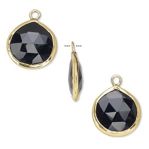 Drop, black onyx (dyed) and gold-finished sterling silver, 15mm double-sided faceted teardrop. Sold per pkg of 2.
