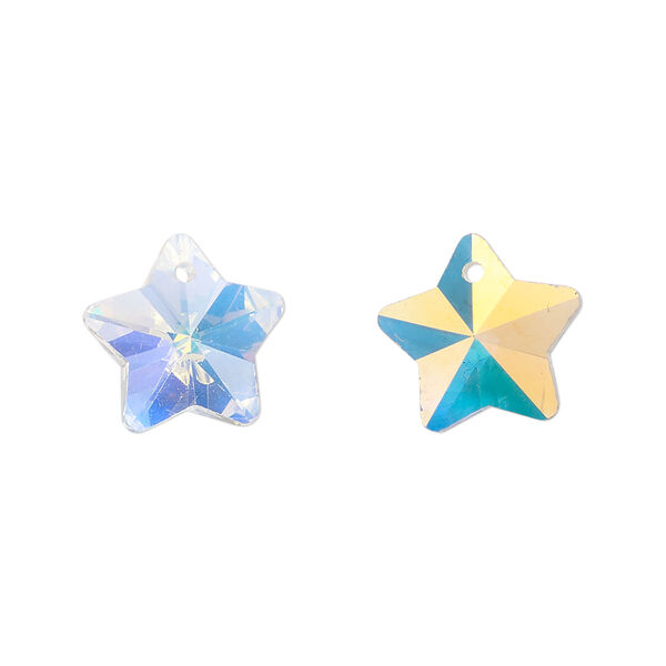 Drop, glass, translucent clear AB, 13mm star. Sold per pkg of 10. image number 0