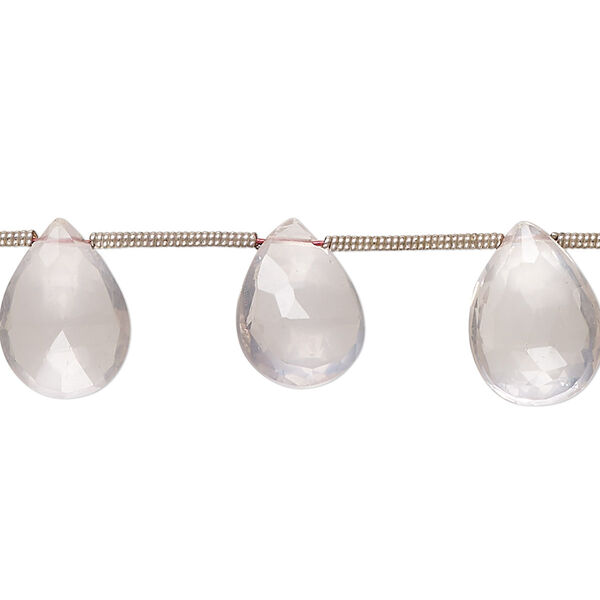 Bead, rose quartz (natural), 11x9mm-14x11mm hand-cut top-drilled faceted puffed teardrop, B grade, Mohs hardness 7. Sold per pkg of 13. image number 0