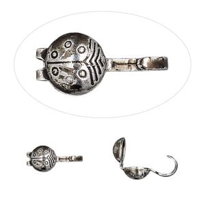 Bead tip, Hot Tips®, antique silver-plated brass, 7x5mm bottom clamp-on ladybug with open loop. Sold per pkg of 100.