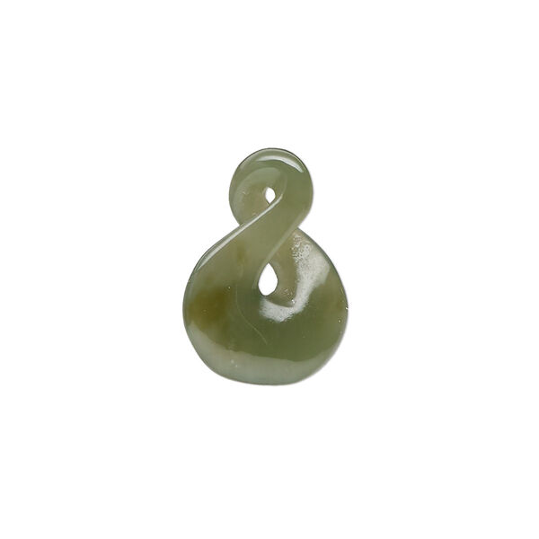 Drop, nephrite jade (natural), medium to dark, 19.5x14mm hand-cut infinity, B grade, Mohs hardness 6 to 6-1/2. Sold individually. image number 0