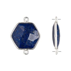 Link, lapis lazuli (natural) and sterling silver, 18x17mm-20x18mm hand-cut double-sided faceted hexagon. Sold individually.