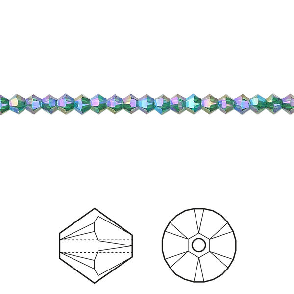 Bead 1pkg48 majestic green shimmer 2X, Crystal Passions®, 3mm bicone 5328 image number 0