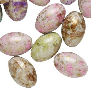 Bead mix, acrylic, mixed colors, 17x12mm oval with speckles. Sold per pkg of 50.