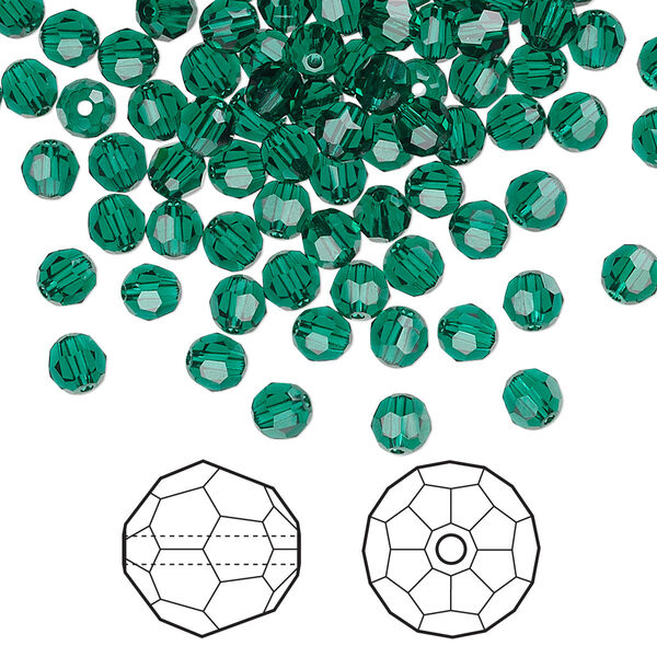 Bead 720pk emerald, Swarovski® 4mm round 5000 image number 0