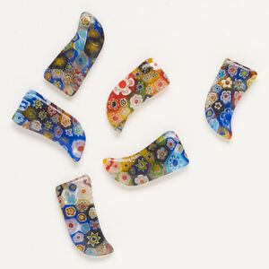 Component, millefiori glass, translucent multicolored, 25x12mm-28x14mm undrilled talon. Sold per pkg of 6.