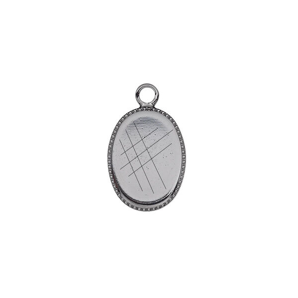 Drop, gunmetal-plated brass, 15x11mm oval with beaded edge and 14x10mm oval bezel setting. Sold per pkg of 6. image number 0