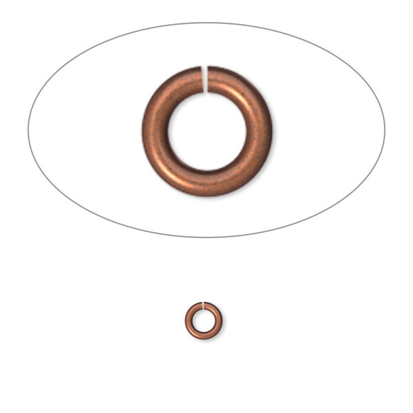 Jump ring, antique copper-plated brass, 4mm round, 2.4mm inside diameter, 20 gauge. Sold per pkg of 100. image number 0