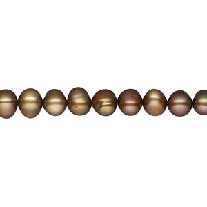 Pearl, cultured freshwater pearl (dyed), copper peacock, 6-8mm semi-round, C grade, Mohs hardness 2-1/2 to 4. Sold per 15" strand, approximately 75 beads.