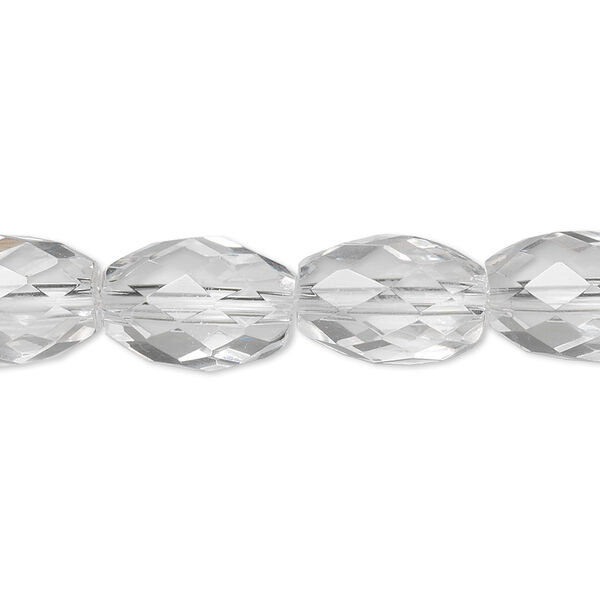 Bead, quartz crystal (natural), 14x10mm faceted oval, A- grade, Mohs hardness 7. Sold per 8-inch strand, approximately 15 beads. image number 0