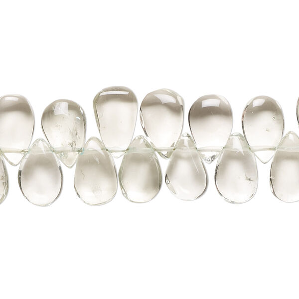 Green quartz 1pkg1, hand-cut top-drilled puffed teardrop bead 10 inch 9x5mm-11x7mm image number 0