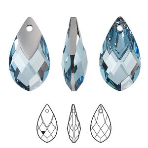 Drop 24pk aquamarine light chrome, Swarovski® 22x12mm pendant metallic cap pear 6565