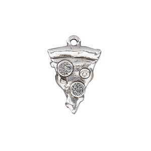 Charm, antique silver-plated pewter (tin-based alloy), 20x15.5mm single-sided pizza slice. Sold per pkg of 2.