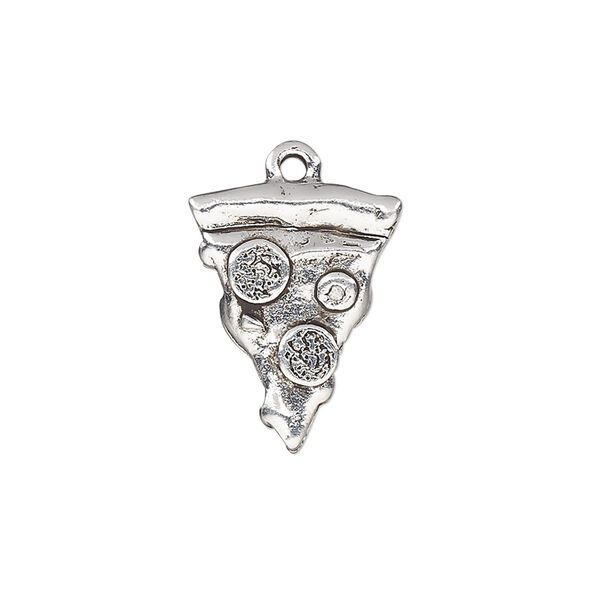 Charm, antique silver-plated pewter (tin-based alloy), 20x15.5mm single-sided pizza slice. Sold per pkg of 2. image number 0
