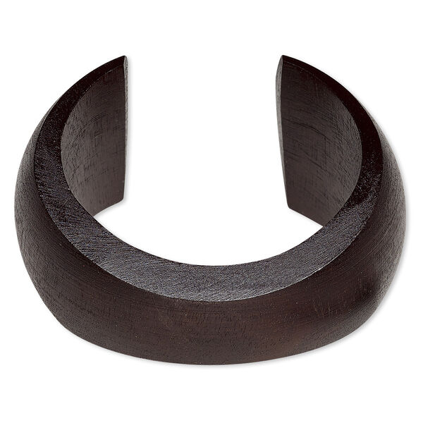 Bracelet, cuff, wood (dyed / waxed), dark brown, 20-41mm wide hand-carved tapered concave band, 7-1/2 inches. Sold individually. image number 0