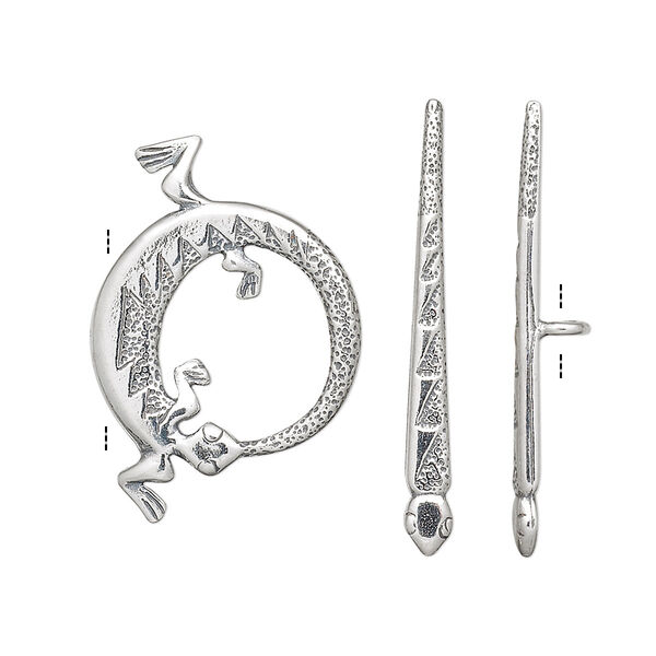 Clasp, JBB Findings, toggle, antiqued sterling silver, 17mm lizard. Sold individually. image number 0