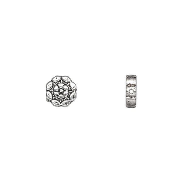 Bead, antique silver-plated "pewter" (zinc-based alloy), 7x7mm double-sided flower. Sold per pkg of 100. image number 0