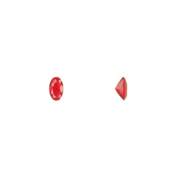 Gem, cubic zirconia, ruby red, 5x3mm faceted oval, Mohs hardness 8-1/2. Sold per pkg of 5. image number 0