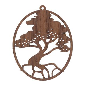 Focal, black walnut (natural), 36x31mm single-sided laser-cut oval with cutout tree. Sold individually.