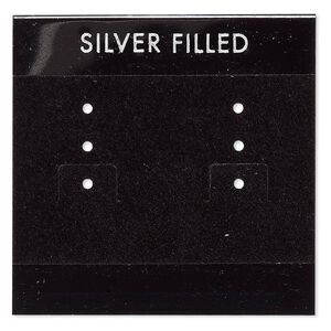 Earring card, flocked plastic, black and silver, 2x2-inch square with "SILVER FILLED." Sold per pkg of 100.