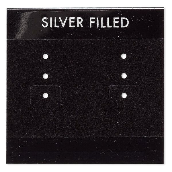 Earring card, flocked plastic, black and silver, 2x2-inch square with "SILVER FILLED." Sold per pkg of 100. image number 0