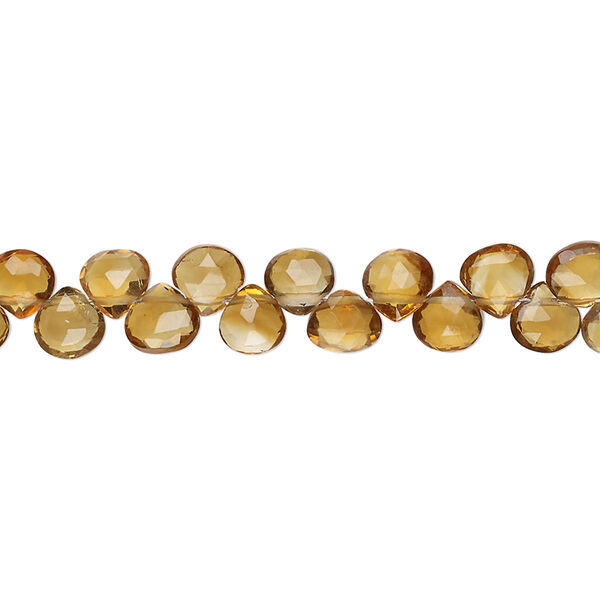 Bead, brandy citrine (heated), 5-6mm hand-cut top-drilled faceted puffed teardrop, B- grade, Mohs hardness 7. Sold per 8-inch strand, approximately 70 beads. image number 0