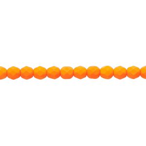 Bead, Preciosa, Czech painted fire-polished glass, matte neon orange, 4mm faceted round. Sold per 8-inch strand, approximately 50 beads.