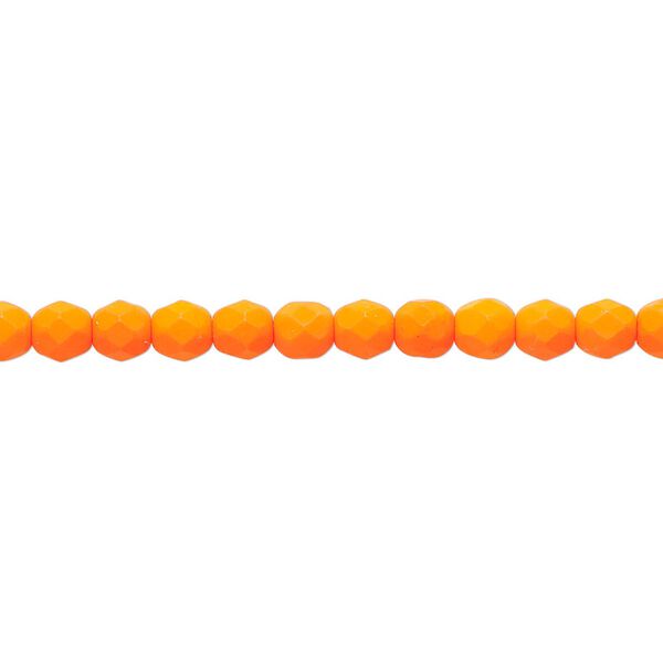 Bead, Preciosa, Czech painted fire-polished glass, matte neon orange, 4mm faceted round. Sold per 8-inch strand, approximately 50 beads. image number 0