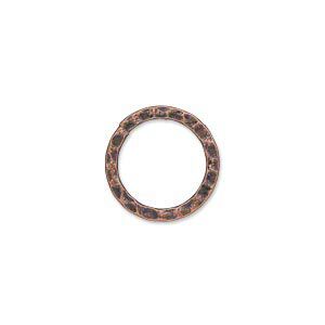 Component, antique copper-plated steel, 16mm double-sided hammered open flat round. Sold per pkg of 12.