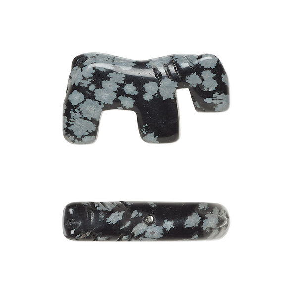 Bead, snowflake obsidian (natural), 24x13mm hand-cut horse, B grade, Mohs hardness 5 to 5-1/2. Sold per pkg of 2. image number 0