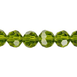 Bead 1pk 32 facets transparent peridot green, Celestial Crystal® 10mm round 15.5-16 inch