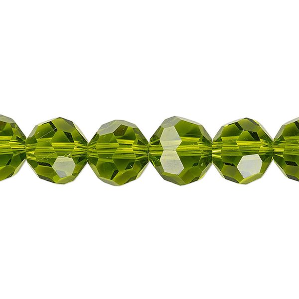 Bead 1pk 32 facets transparent peridot green, Celestial Crystal® 10mm round 15.5-16 inch image number 0