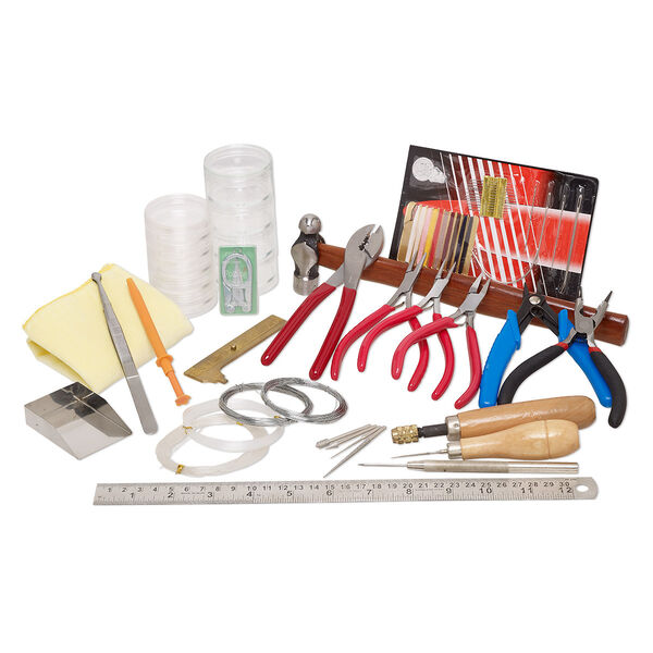 Jewelry-making set, acrylic / steel / brass, mixed colors, assorted tools and supplies. Sold per 24-piece set. image number 0
