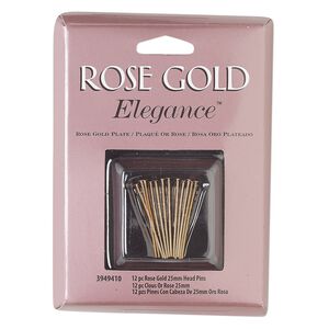 Head pin, rose gold-plated copper and lacquer, 1 inch, 23-gauge. Sold per pkg of 12.