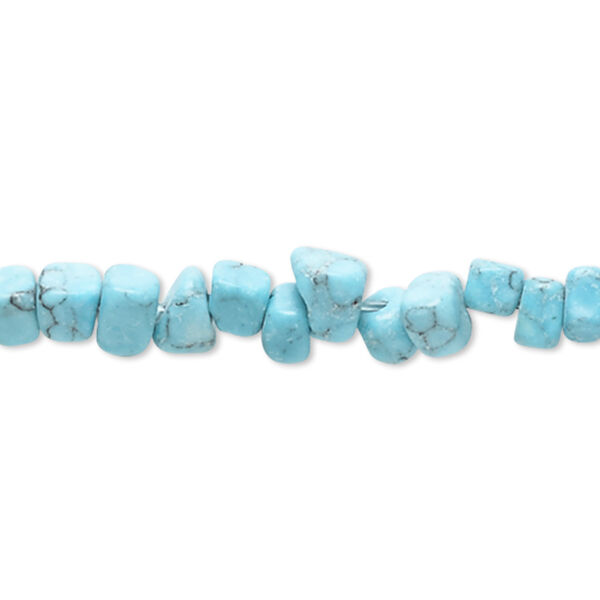Bead, "turquoise" (resin) (imitation), blue-green, small pebble. Sold per 15-inch strand. image number 0