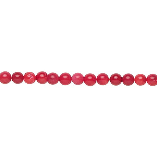 Bead, bamboo coral (dyed), red, 2.5-3mm hand-cut round, B grade, Mohs hardness 3-1/2 to 4. Sold per 15-1/2" to 16" strand. image number 0