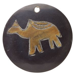 Focal, horn (dyed), black and brown with camel design, 50mm round. Sold individually.