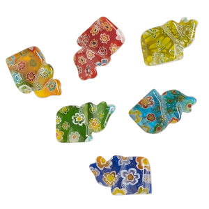 Bead, millefiori glass, translucent multicolored, 18x13mm-21x15mm half-drilled elephant. Sold per pkg of 6.