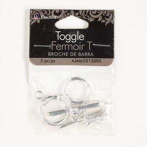 Clasp mix toggle 1pkg3 "pewter" (zinc alloy), 15-18mm round, silver-finished mixed-strand