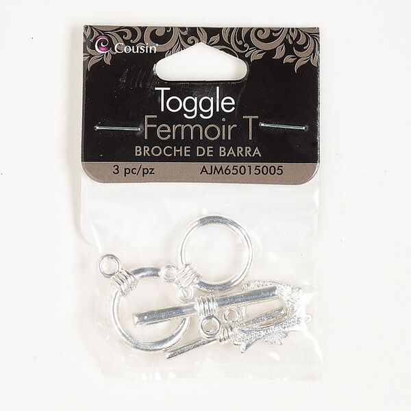 Clasp assortment, 1- and 2-strand toggle, silver-finished "pewter" (zinc-based alloy), 15mm round / 15.5mm fancy round / 18mm round. Sold per pkg of 3. image number 0