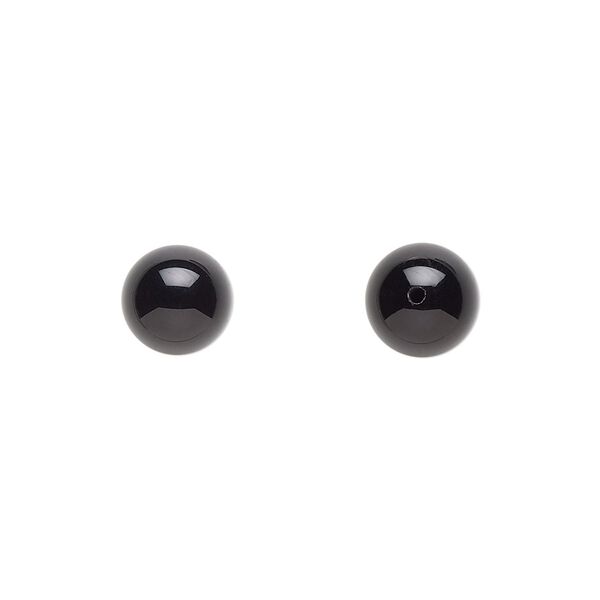Black onyx 1pkg2, half-drilled round bead 8mm image number 0