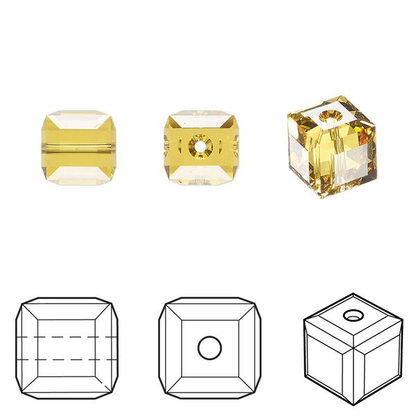 Bead 48pk light topaz, Crystal Passions® 8mm cube 5601 image number 0