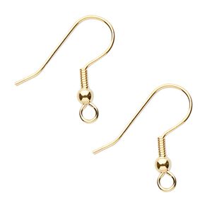 Ear wire fishhook 1pkg10, 20mm / 3mm ball / 4mm coil / open loop, 21 gauge gold-finished stainless steel 5 pair